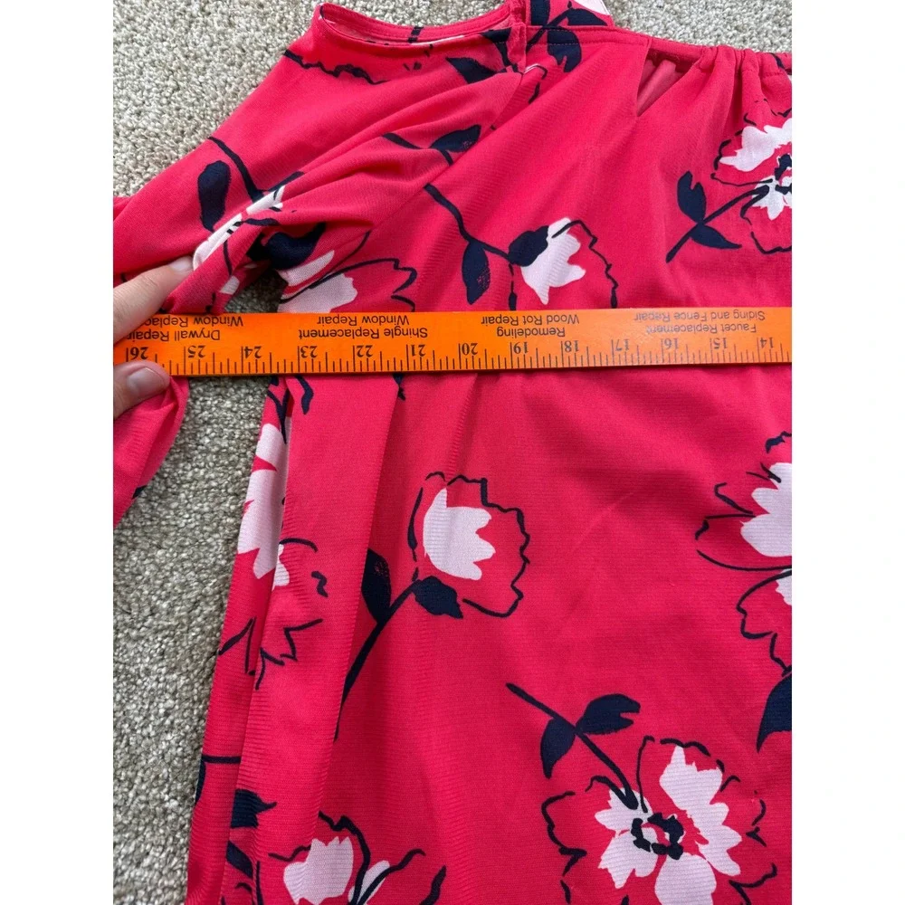 Catherines Womens 1X Red Floral Cold Shoulder Bell Sleeve Blouse Top 18 20W Plus - Picture 6 of 10